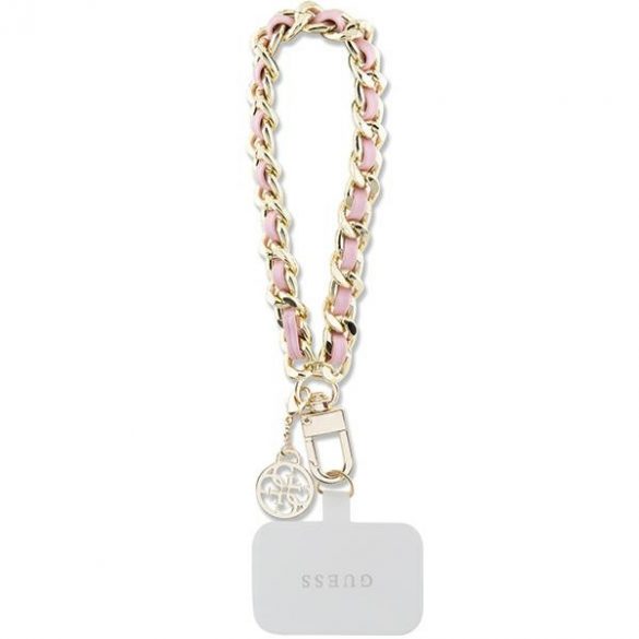 Guess GUOUCHSAMC4P Universal Hand Strap roz/roz Saffiano Chain 4G Charm