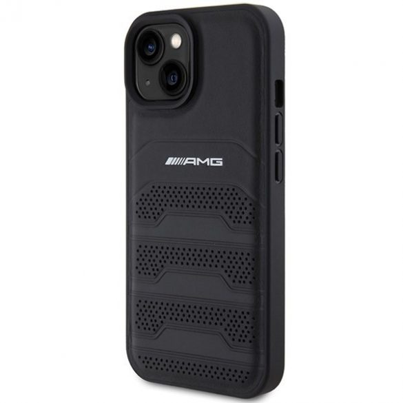 AMG AMHCP15SGSEBK iPhone 15 / 14 / 13 6.1" carcasă rigidă/neagră Linii gravate din piele