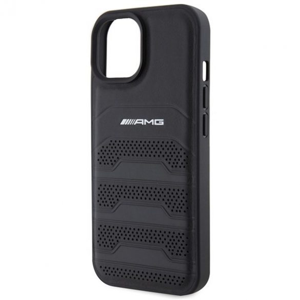 AMG AMHCP15SGSEBK iPhone 15 / 14 / 13 6.1" carcasă rigidă/neagră Linii gravate din piele