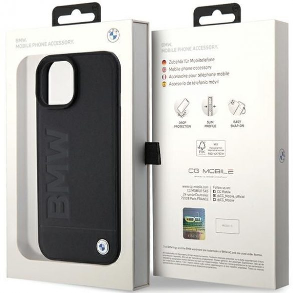 BMW BMHCP15SSLLBK iPhone 15 / 14 / 13 6,1 inchi zgârie/negru piele Hot Stamp