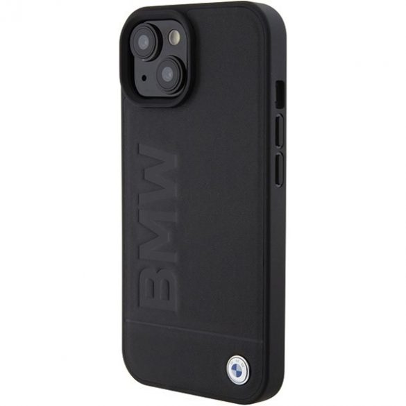 BMW BMHCP15MSLLBK iPhone 15 Plus / 14 Plus 6,7 inchi, negru/negru, ștampilă fierbinte din piele