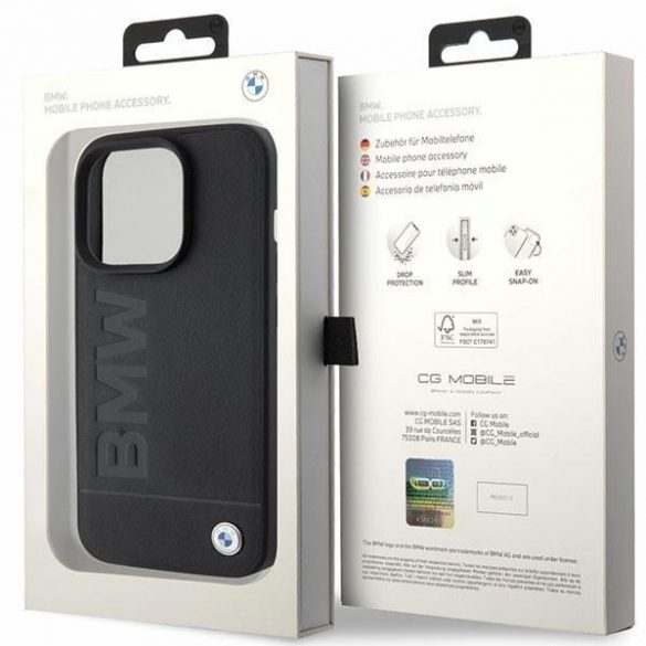 BMW BMHCP15LSLLBK iPhone 15 Pro 6.1 negru/negru piele Hot Stamp"