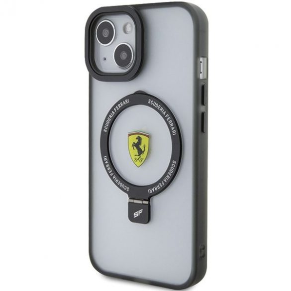 Ferrari FEHMP15SUSCAK iPhone 15 / 14 / 13 6.1" carcasă rigidă neagră Ring Stand 2023 Colecția MagSafe