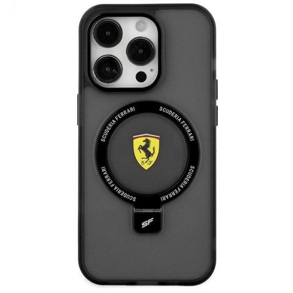 Ferrari FEHMP15SUSCAK iPhone 15 / 14 / 13 6.1" carcasă rigidă neagră Ring Stand 2023 Colecția MagSafe