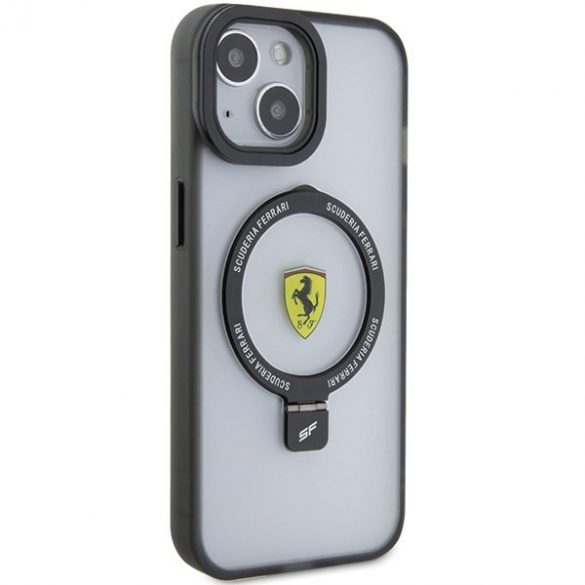 Ferrari FEHMP15SUSCAK iPhone 15 / 14 / 13 6.1" carcasă rigidă neagră Ring Stand 2023 Colecția MagSafe