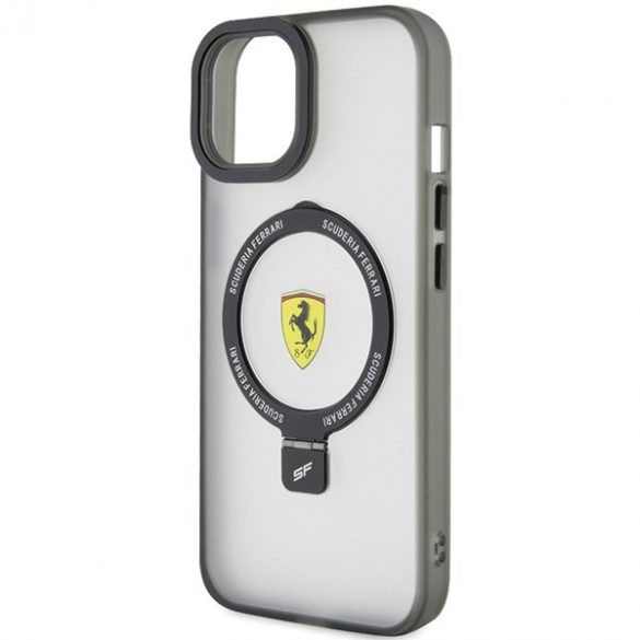 Ferrari FEHMP15SUSCAK iPhone 15 / 14 / 13 6.1" carcasă rigidă neagră Ring Stand 2023 Colecția MagSafe