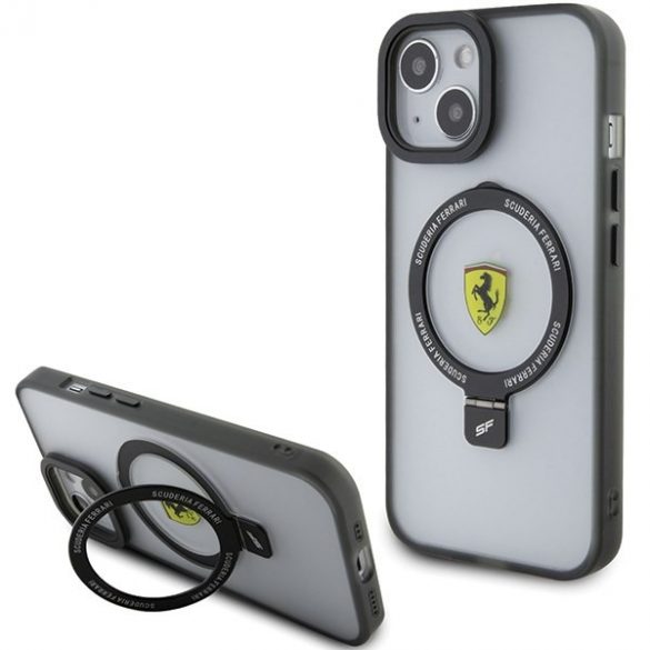 Ferrari FEHMP15MUSCAK iPhone 15 Plus / 14 Plus 6.7" carcasă rigidă neagră/negru Ring Stand 2023 Colecția MagSafe