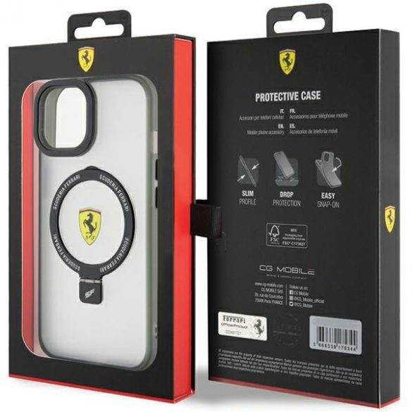 Ferrari FEHMP15MUSCAK iPhone 15 Plus / 14 Plus 6.7" carcasă rigidă neagră/negru Ring Stand 2023 Colecția MagSafe