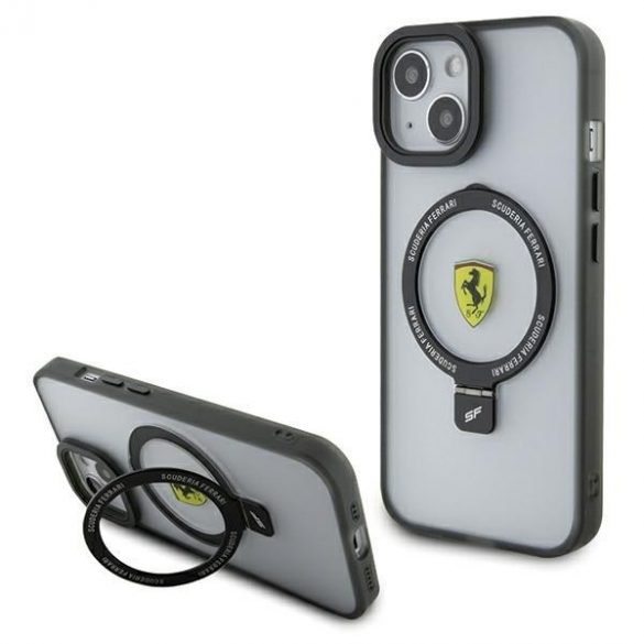 Ferrari FEHMP15SUSCAH iPhone 15 / 14 / 13 Husă rigidă transparentă de 6,1 inchi Ring Stand 2023 Colecția MagSafe