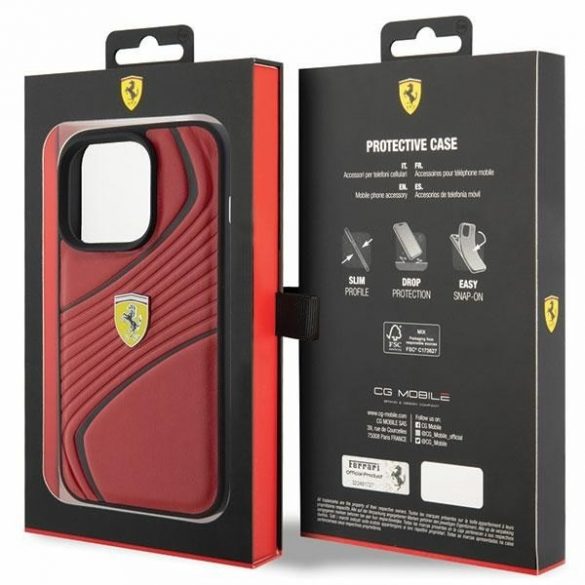 Carcasă rigidă Ferrari FEHCP15LPTWR pentru iPhone 15 Pro 6.1, culoare roșie, Twist Metal Logo"