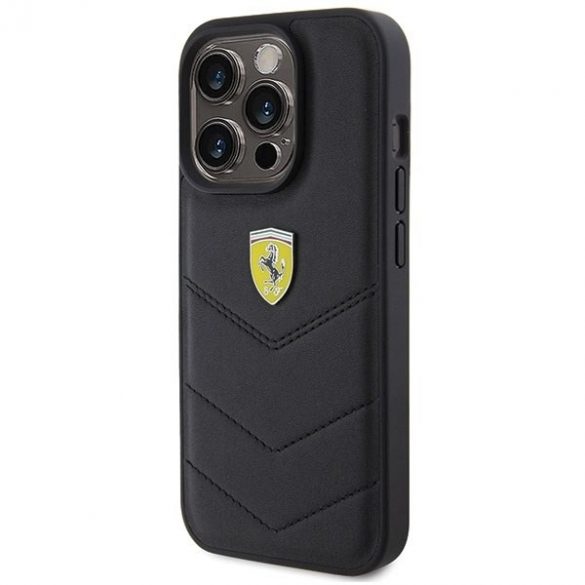 Carcasă rigidă Ferrari FEHCP15LRDUK pentru iPhone 15 Pro 6.1, neagră/carny Quilted Metal Logo"