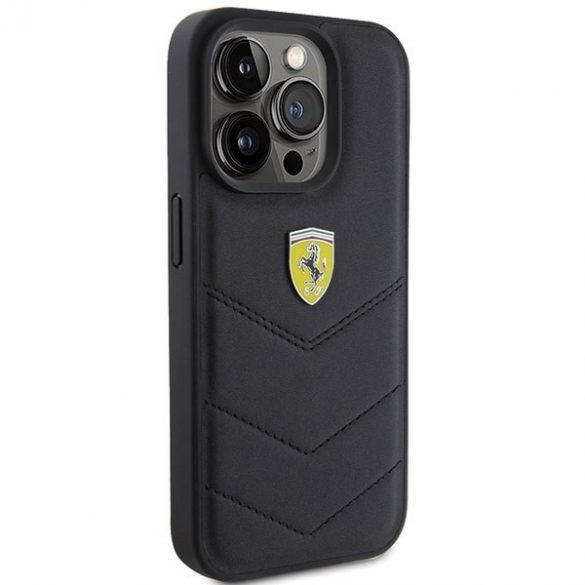 Carcasă rigidă Ferrari FEHCP15LRDUK pentru iPhone 15 Pro 6.1, neagră/carny Quilted Metal Logo"