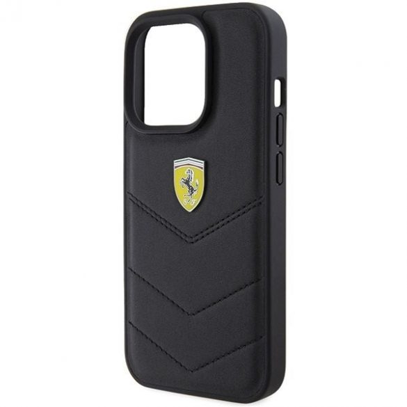 Carcasă rigidă Ferrari FEHCP15LRDUK pentru iPhone 15 Pro 6.1, neagră/carny Quilted Metal Logo"