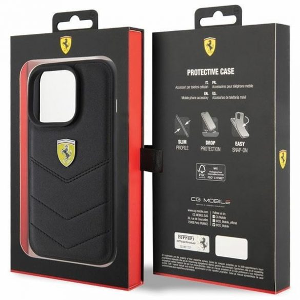 Carcasă rigidă Ferrari FEHCP15LRDUK pentru iPhone 15 Pro 6.1, neagră/carny Quilted Metal Logo"