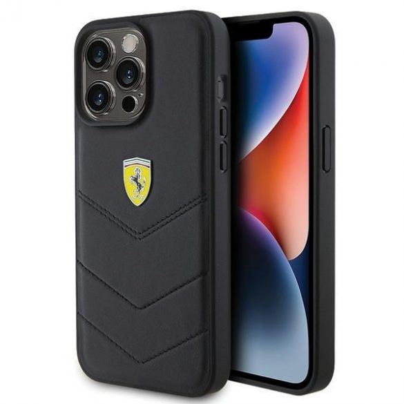 Carcasă rigidă Ferrari FEHCP15XRDUK pentru iPhone 15 Pro Max 6.7, neagră/carny Quilted Metal Logo"