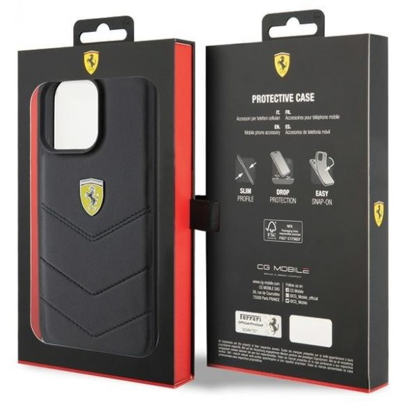 Carcasă rigidă Ferrari FEHCP15XRDUK pentru iPhone 15 Pro Max 6.7, neagră/carny Quilted Metal Logo"