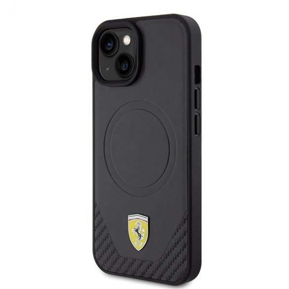 Ferrari FEHMP15SPTEK iPhone 15 / 14 / 13 6.1" carcasă rigidă/neagră Carbon Metal Logo MagSafe