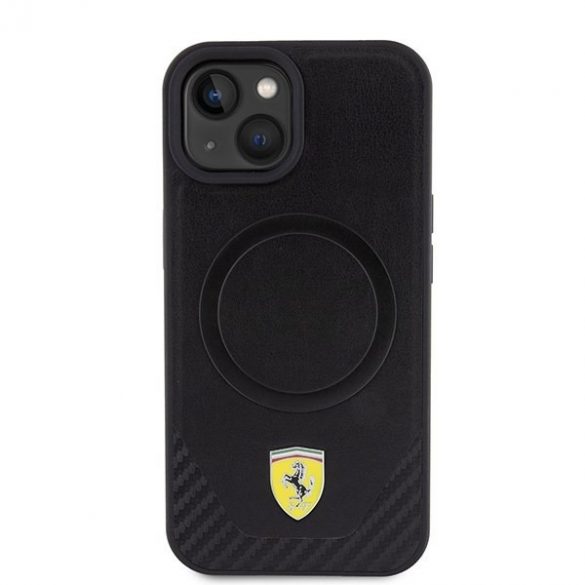 Ferrari FEHMP15SPTEK iPhone 15 / 14 / 13 6.1" carcasă rigidă/neagră Carbon Metal Logo MagSafe