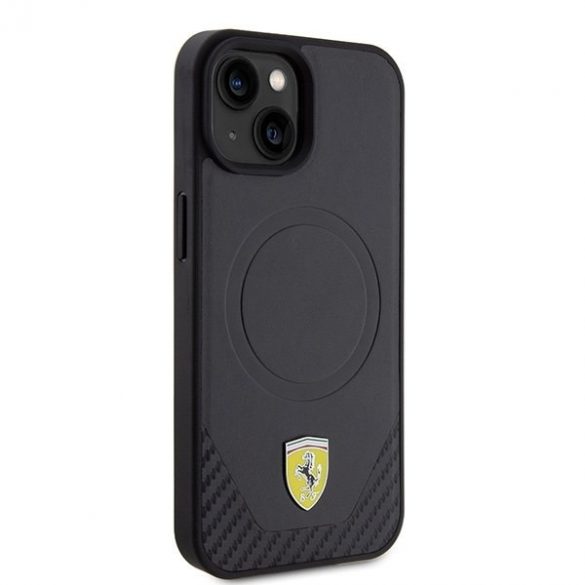 Ferrari FEHMP15SPTEK iPhone 15 / 14 / 13 6.1" carcasă rigidă/neagră Carbon Metal Logo MagSafe