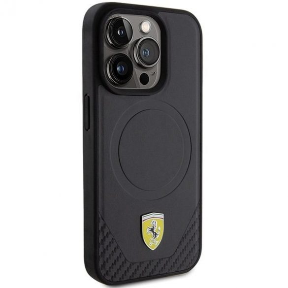 Carcasă rigidă Ferrari FEHMP15LPTEK iPhone 15 Pro 6.1 czarny/negru Carbon Metal Logo MagSafe"