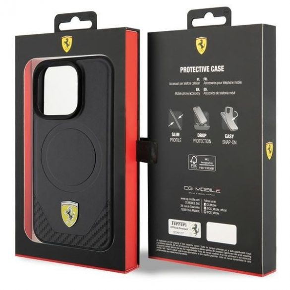 Carcasă rigidă Ferrari FEHMP15LPTEK iPhone 15 Pro 6.1 czarny/negru Carbon Metal Logo MagSafe"