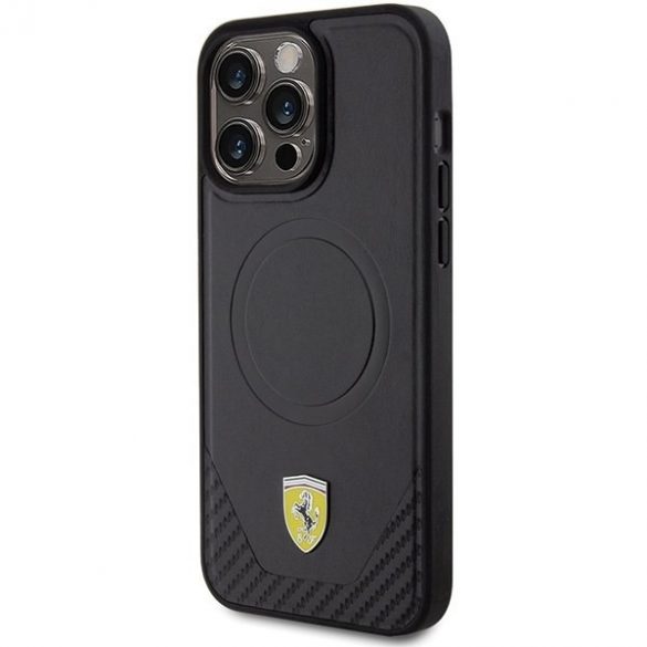 Carcasă rigidă Ferrari FEHMP15XPTEK iPhone 15 Pro Max 6.7, negru/carbon Metal Logo MagSafe"