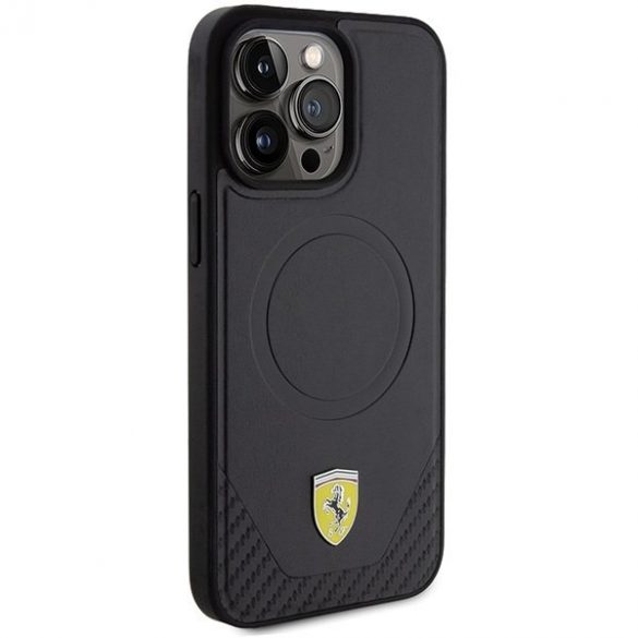 Carcasă rigidă Ferrari FEHMP15XPTEK iPhone 15 Pro Max 6.7, negru/carbon Metal Logo MagSafe"