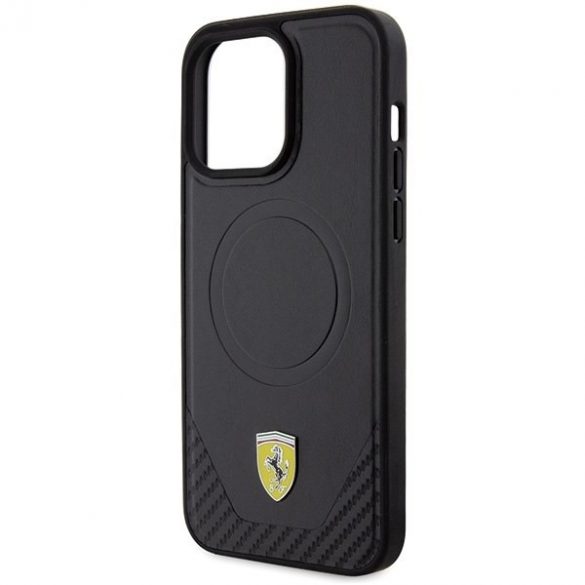 Carcasă rigidă Ferrari FEHMP15XPTEK iPhone 15 Pro Max 6.7, negru/carbon Metal Logo MagSafe"