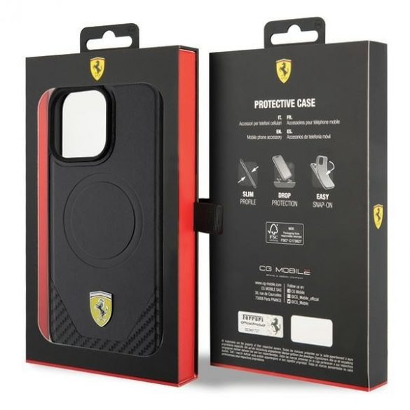 Carcasă rigidă Ferrari FEHMP15XPTEK iPhone 15 Pro Max 6.7, negru/carbon Metal Logo MagSafe"