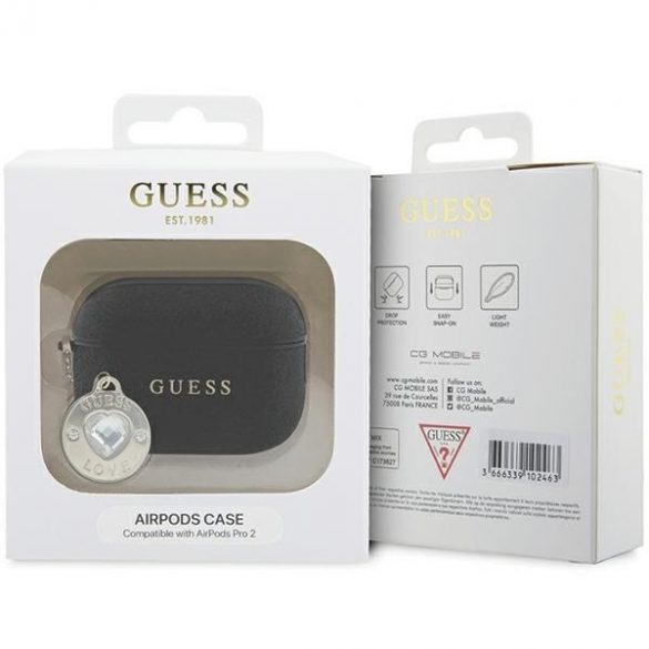 Husa Guess GUAP2PGEHCDK AirPods Pro 2 (2022/2023) negru/negru Fixed Glitter Heart Diamond Charm