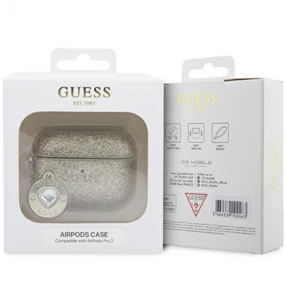 Guess GUAP2PGEHCDD AirPods Pro 2 (2022/2023) Husă gold/gold Fixed Glitter Heart Diamond Charm