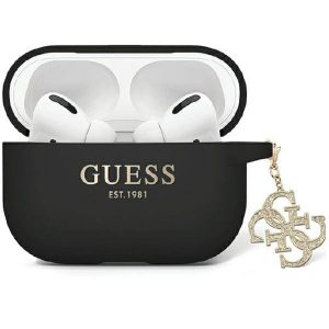 Husă Guess GUAP2LECG4K pentru AirPods Pro 2 (2022/2023) czarny/negru din silicon lichid cu sclipici Triunghi Charm