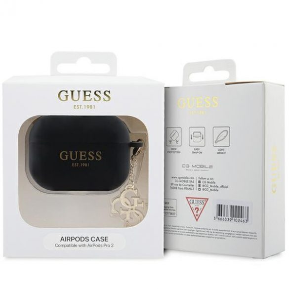 Husă Guess GUAP2LECG4K pentru AirPods Pro 2 (2022/2023) czarny/negru din silicon lichid cu sclipici Triunghi Charm