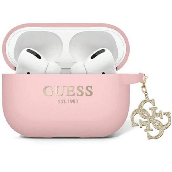 Guess GUAP2LECG4P AirPods Pro 2 (2022/2023) Husă roz/roz Liquid Silicone Glitter Triangle Charm