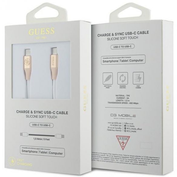 Guess GUCCLALRGDD kabel USB-C - USB-C 1,5 m Încărcare rapidă złoty/aur deschis Logo imprimat în relief