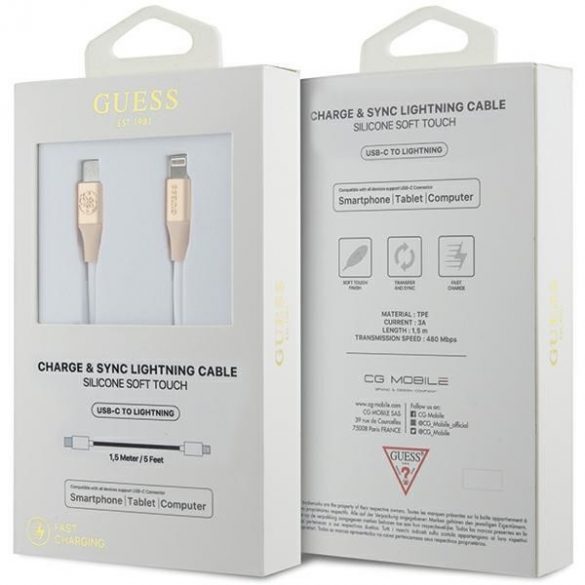 Guess GUCLLALRGDD kabel USB-C - Lightning 1,5 m Încărcare rapidă złoty/aur deschis Logo în relief