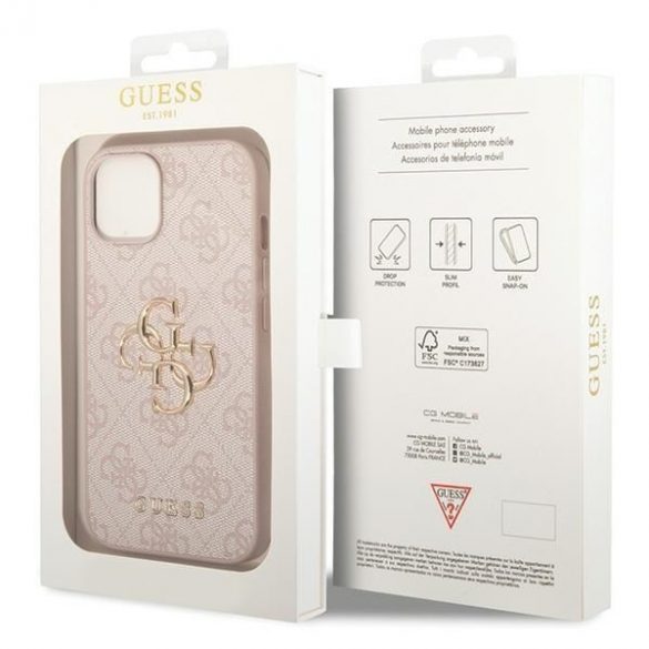 Guess GUHCP15S4GMGPI iPhone 15 / 14 / 13 6.1" roz/roz hard Husă 4G Big Metal Logo