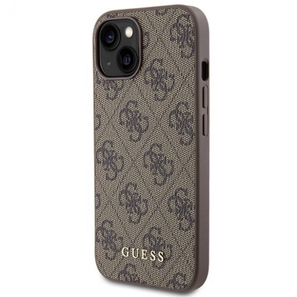 Guess GUHCP15SG4GFBR iPhone 15 / 14 / 13 6.1" husă rigidă maro/brązowy 4G Metal Gold Logo