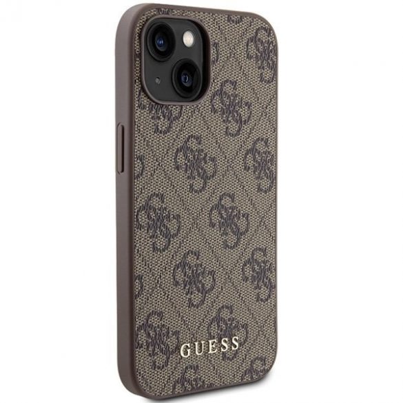 Guess GUHCP15SG4GFBR iPhone 15 / 14 / 13 6.1" husă rigidă maro/brązowy 4G Metal Gold Logo