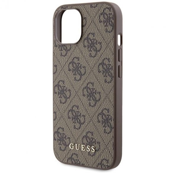 Guess GUHCP15SG4GFBR iPhone 15 / 14 / 13 6.1" husă rigidă maro/brązowy 4G Metal Gold Logo