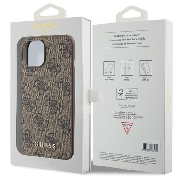 Guess GUHCP15SG4GFBR iPhone 15 / 14 / 13 6.1" husă rigidă maro/brązowy 4G Metal Gold Logo