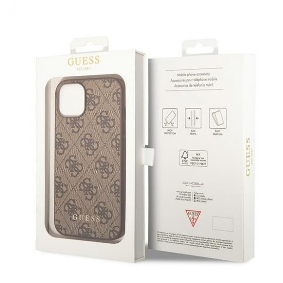 Guess GUHCP15MG4GFBR iPhone 15 Plus / 14 Plus 6,7" husă rigidă maro/brązowy 4G Metal Gold Logo