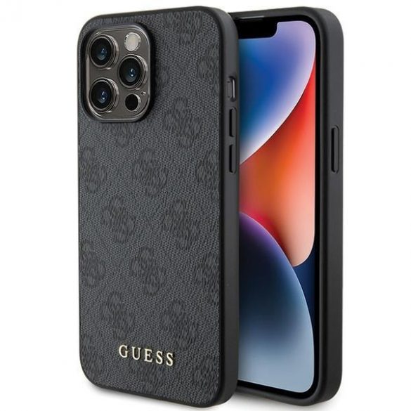 Guess GUHCP15XG4GFGR iPhone 15 Pro Max 6.7 gri/gri hard Husă 4G Metal Gold Logo"