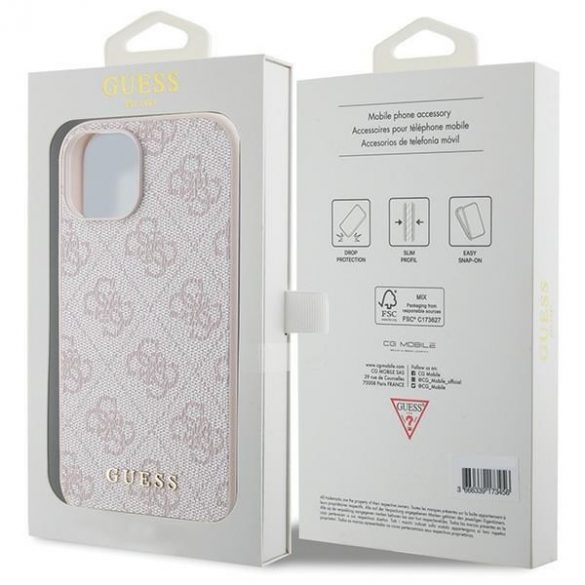 Guess GUHCP15SG4GFPI iPhone 15 / 14 / 13 6.1" roz/roz hard Husă 4G Metal Gold Logo