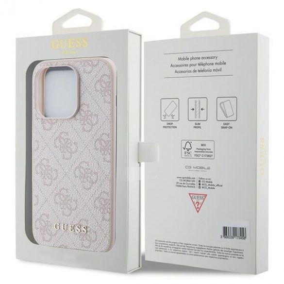 Carcasă rigidă Guess GUHCP15LG4GFPI iPhone 15 Pro 6.1 rożowy/roz 4G Metal Gold Logo"