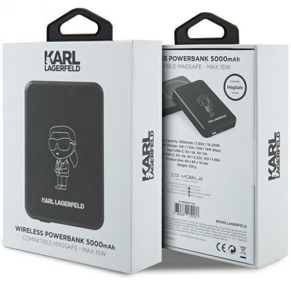 Karl Lagerfeld Powerbank indukcyjny KLPBM5KIOTTGK 5000mAh czarny/negru NFT Outline Ikonik MagSafe