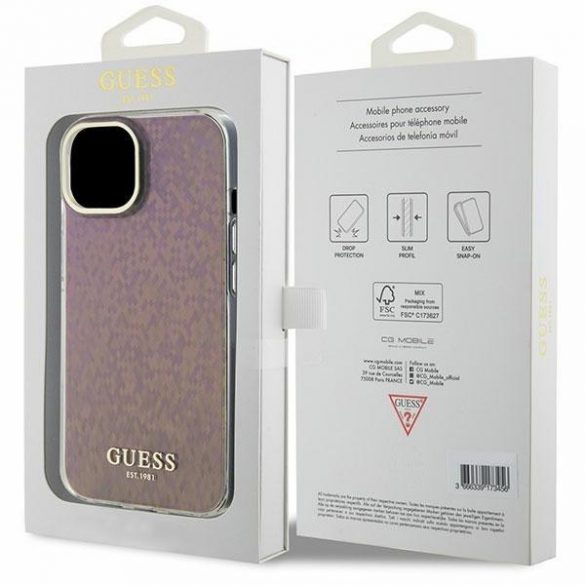 Guess GUHCP15SHDECMP iPhone 15 / 14 / 13 6.1" rożowy/roz hardcase IML Faceted Mirror Disco Iridescent