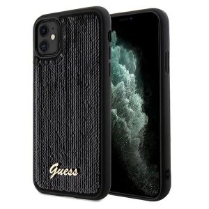 Guess GUHCN61PSFDGSK iPhone 11 / Xr 6.1 negru / negru hard Husă Sequin Script Metal"