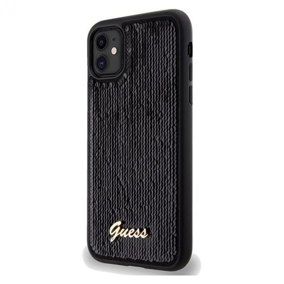 Guess GUHCN61PSFDGSK iPhone 11 / Xr 6.1 negru / negru hard Husă Sequin Script Metal"