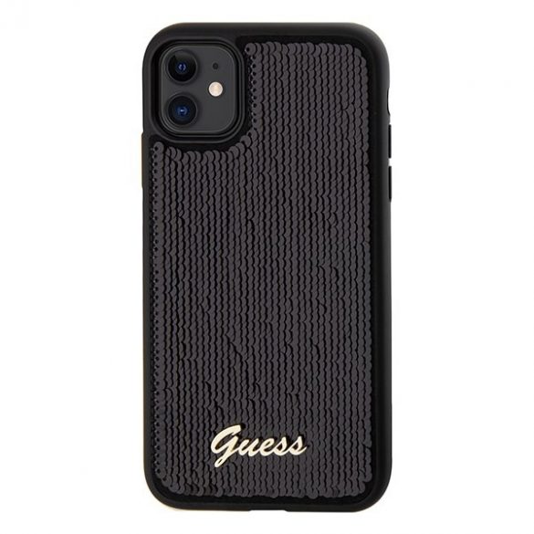 Guess GUHCN61PSFDGSK iPhone 11 / Xr 6.1 negru / negru hard Husă Sequin Script Metal"